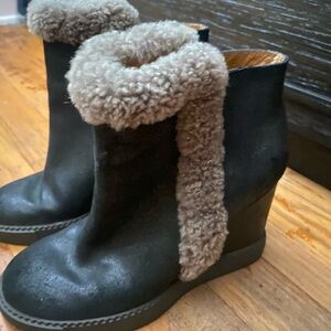 SeeByChloe Fur Leather Wedge Boots